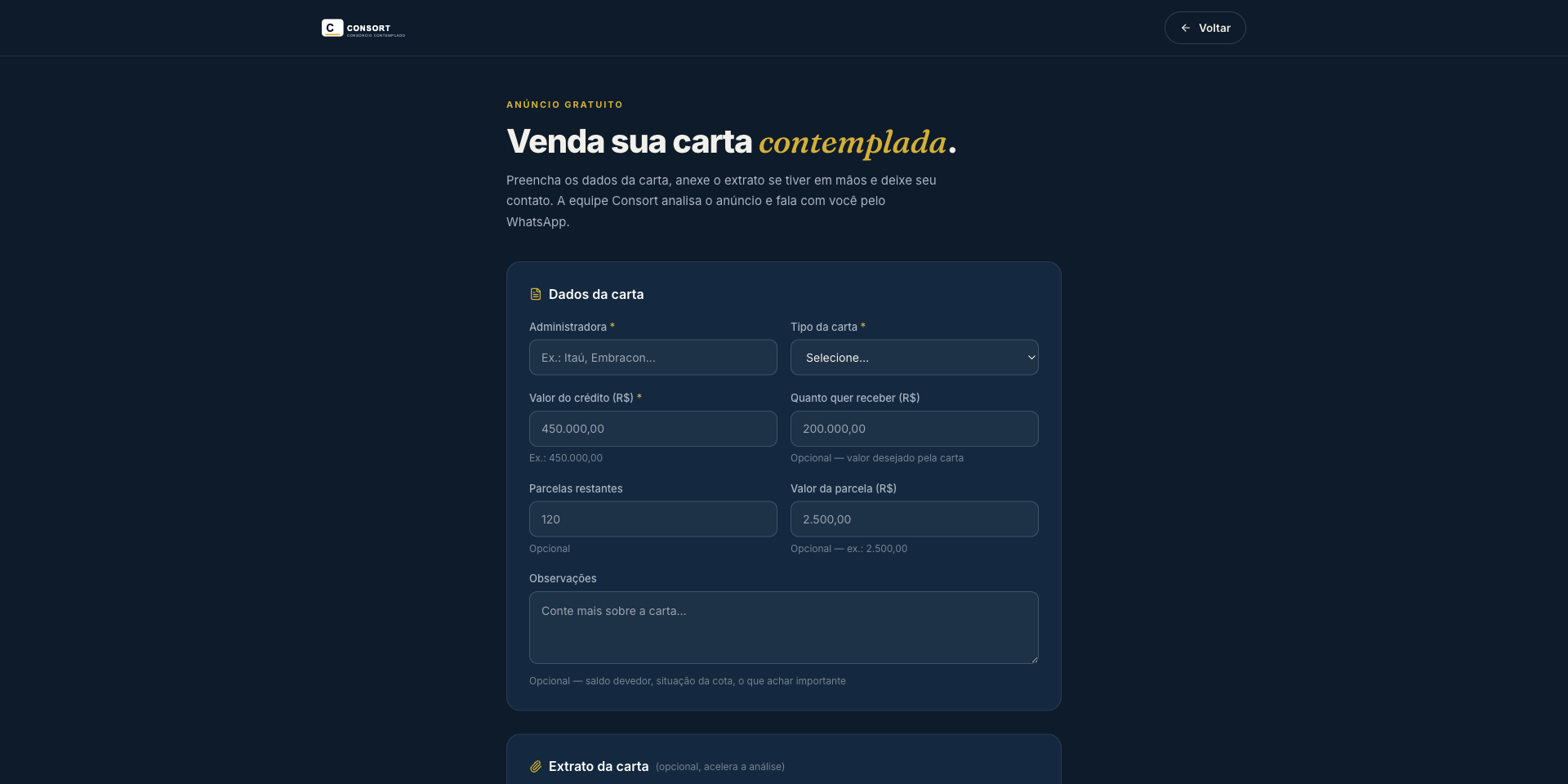 Anúncio de cartas