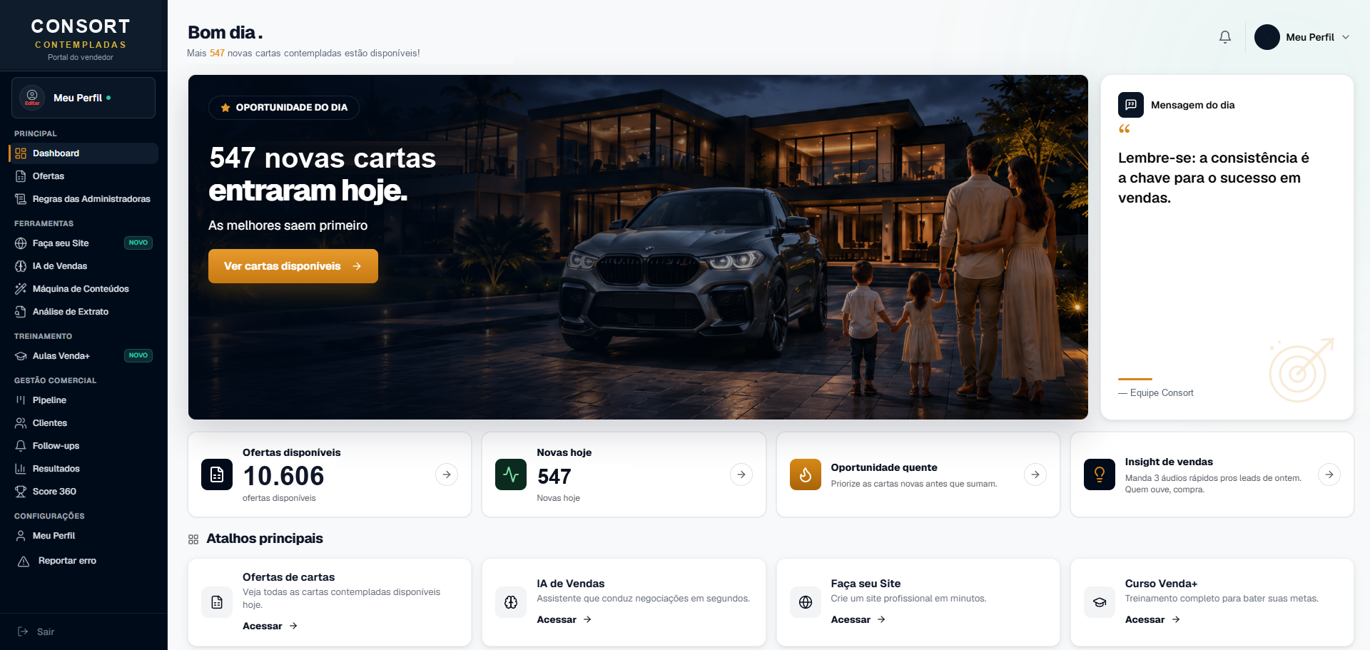 Dashboard da plataforma Consort